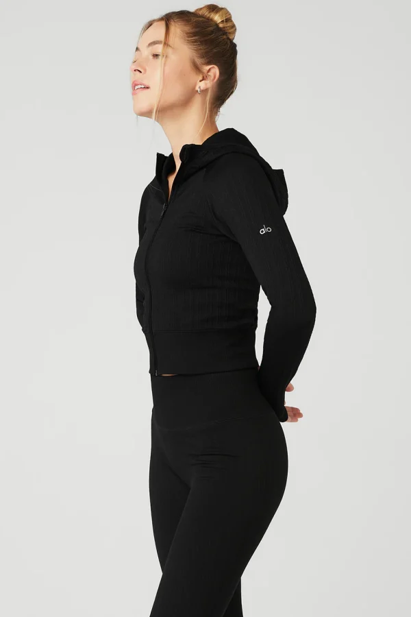 Seamless Cable Knit Jacket - Black