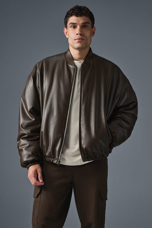 Faux Leather Premier Bomber – Espresso