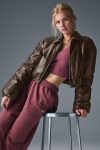 Faux Leather Cropped Premier Bomber ?C Espresso