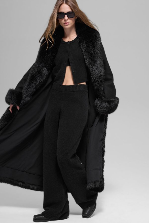 Faux Fur Trimmed Longline Coat ?C Black