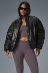 Faux Leather Premier Bomber ?C Black