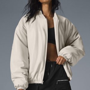 Faux Leather Premier Bomber ?C Bone
