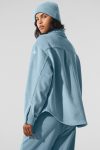 Ribbed Velour Mountain Side Shacket ?C Celestial Blue