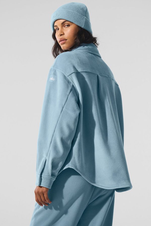 Ribbed Velour Mountain Side Shacket ?C Celestial Blue