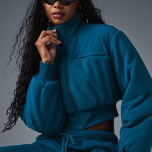 Polar Fleece Cropped Wintry Mix Jacket ?C Eclipse Blue