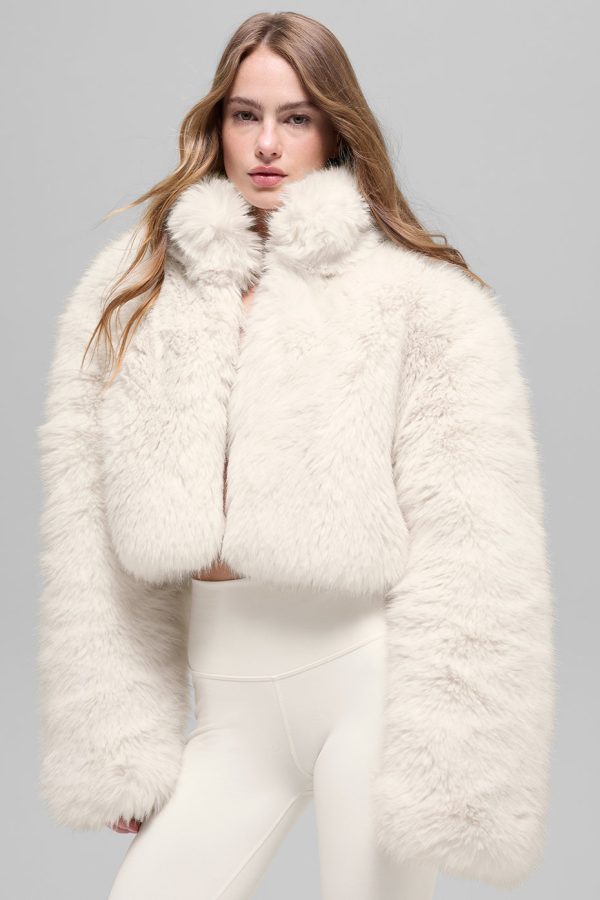 Opulent Faux Fur Cropped Jacket ?C Ivory