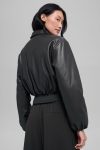 Faux Leather Cropped Premier Bomber ?C Black