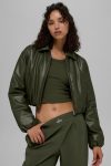 Faux Leather Cropped Premier Bomber ?C Green Olive
