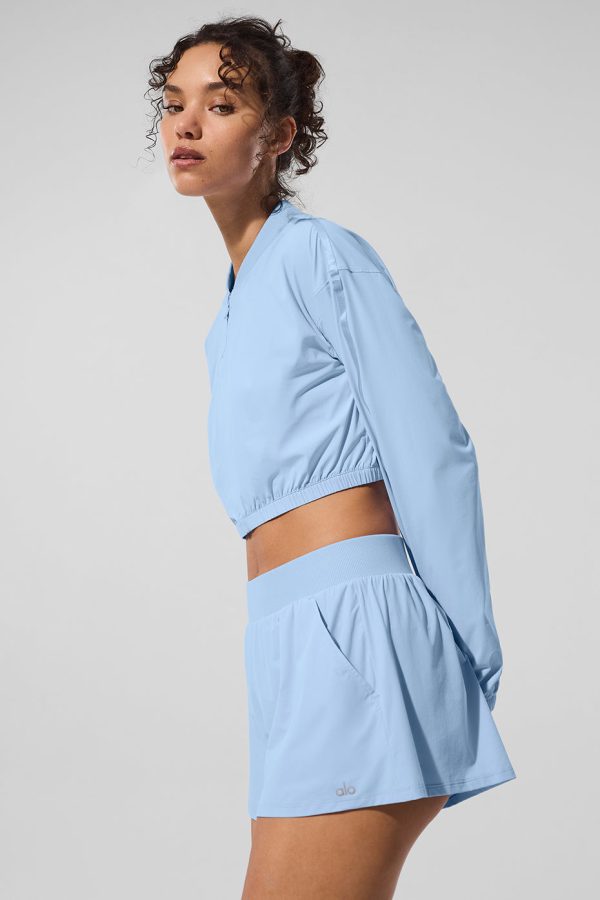Cropped Breezy Full-Zip Cover Up ?C Seashell Blue