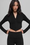 Seamless Two Tone Rib Jacket ?C Black
