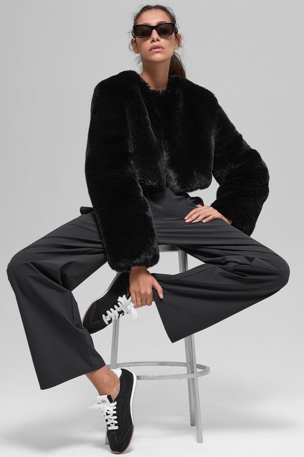 Faux Fur Chic Cropped Jacket ?C Black