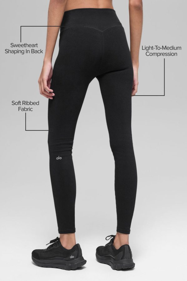 Seamless High-Waist Two Tone Rib Legging ?C Black
